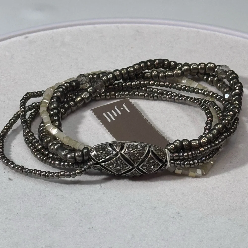 J Jill Hematite Marquisite Beaded Stretch Statement Bracelet - Picture 2 of 9